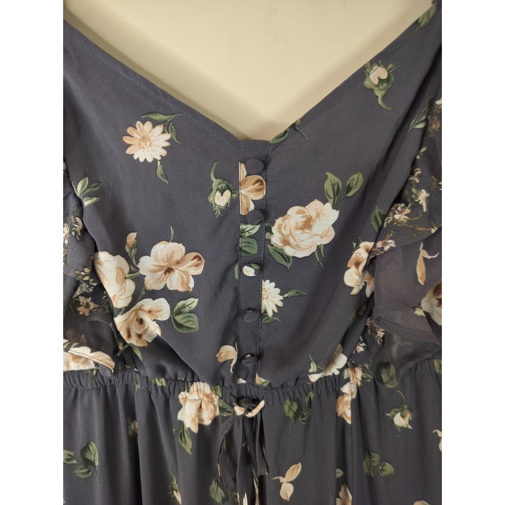 Torrid Gray Floral Chiffon Maxi Dress Ruffled Flutter Sleeve - Picture 7 of 12